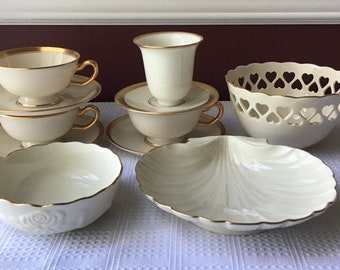 Vintage 11-piece Lenox Tableware: Tea & Coffee Cups And Saucers, And Bowls