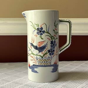 Antique Fait Main French G. F. Decor la Rochelle Handmade Porcelain Pitcher, 8” Tall