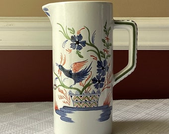 Antique Fait Main French G. F. Decor la Rochelle Handmade Porcelain Pitcher, 8” Tall