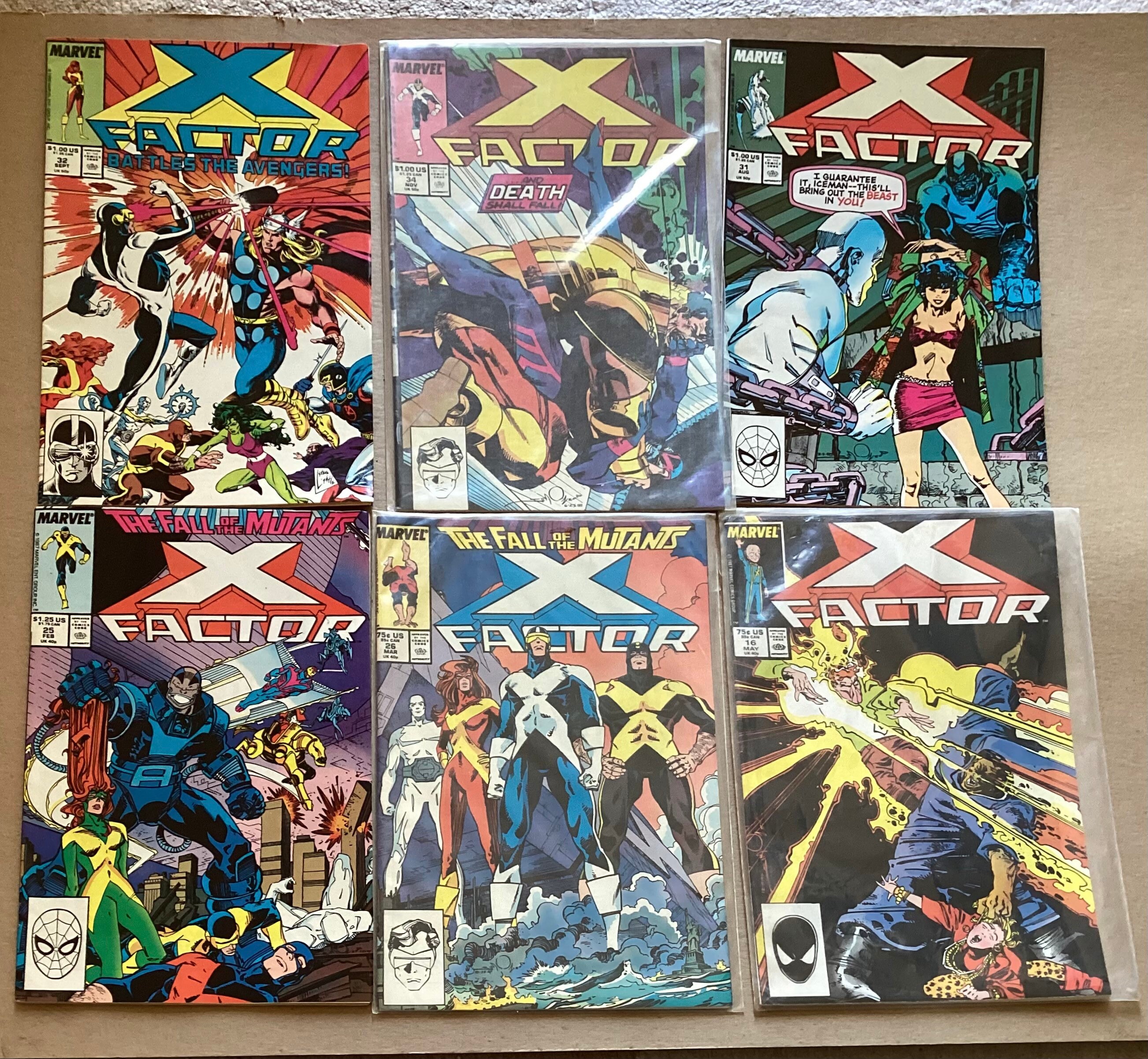 Lot of 6 Vintage Marvel X-factor Comic Books, No.16, 25,26,31,32