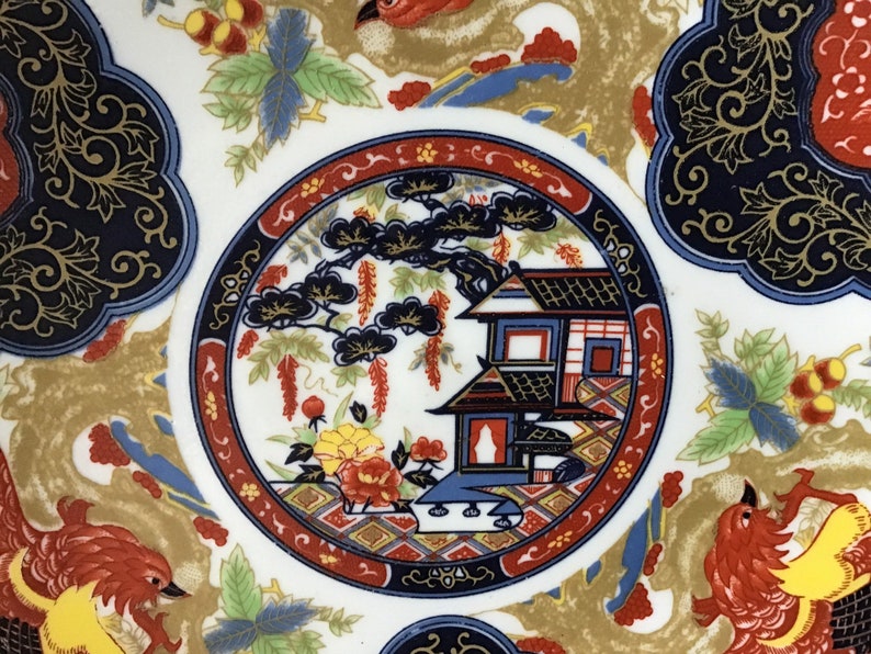 Unmarked VintageAntique ChineseJapanese Porcelain Plate With House /& Birds