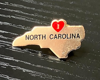 Vintage I Love North Carolina Brass Pin, U.S. State Pin