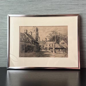 Antique European Original Engraving, Old City View/ Cityscape Etching
