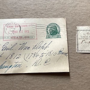 National Society United States Daughters Of 1812 Postal Card 1925 & Prayer 1842