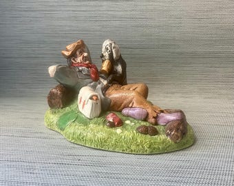 VTG Naturecraft Hand Painted Stoneware Figurine, England, Lazy Life, 1970