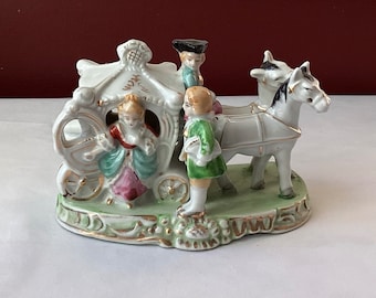 VTG Japanese Porcelain Victorian-style Figurine, Courting Couple & Horse and Carriage