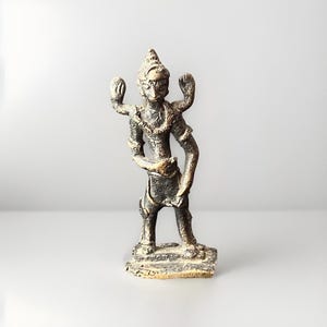 Vintage Khmer Bronze Figurine of Four-Armed Vishnu/ Hindu God Figurine, 4 3/8&quot; T