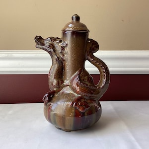 Vintage Chinese Porcelain Teapot, Chinese Dragon Teapot, Unmarked, 9 3/4&quot; T