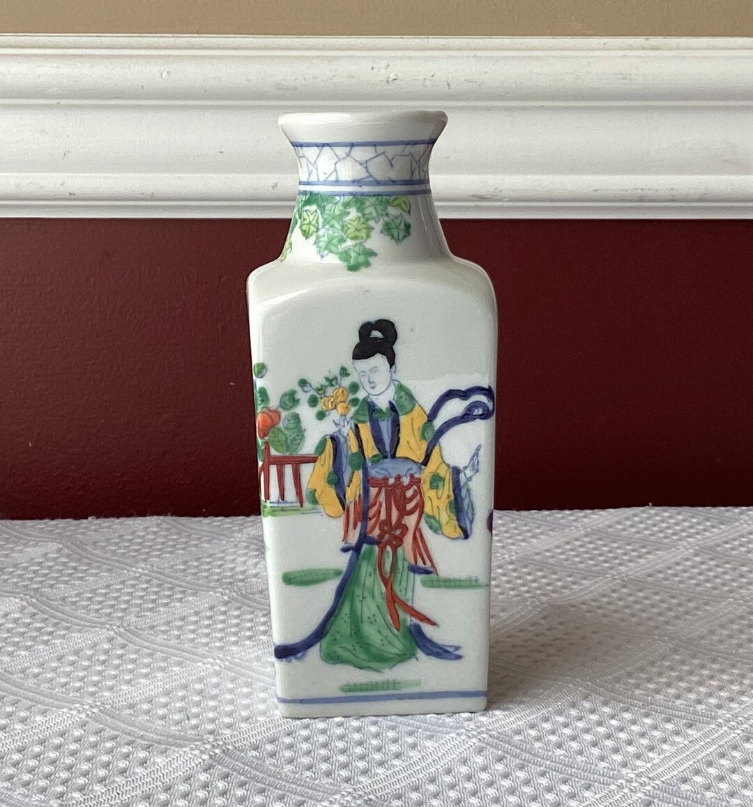 VTG Asian Porcelain Vase Made in Macau, 6 Tall, Hand Painted Etsy