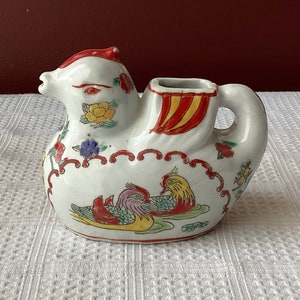 Vintage Chinese Hand Painted Porcelain Duck Sauce Dispenser, Bird-design, Marked
