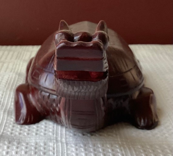 VTG Chinese Rosewood Dragon/Turtle Figurine Box With … - Gem
