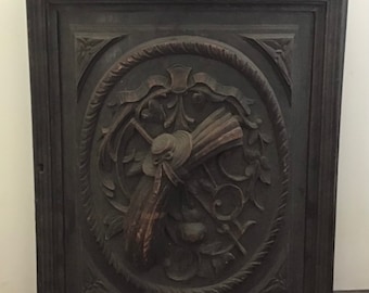 Antique 17th/16th century Carved Wooden Panel (Part of a Chest?), Large & Heavy