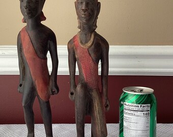 Lot of 2 Vintage African Wooden Statues, 1 Marked Kenya