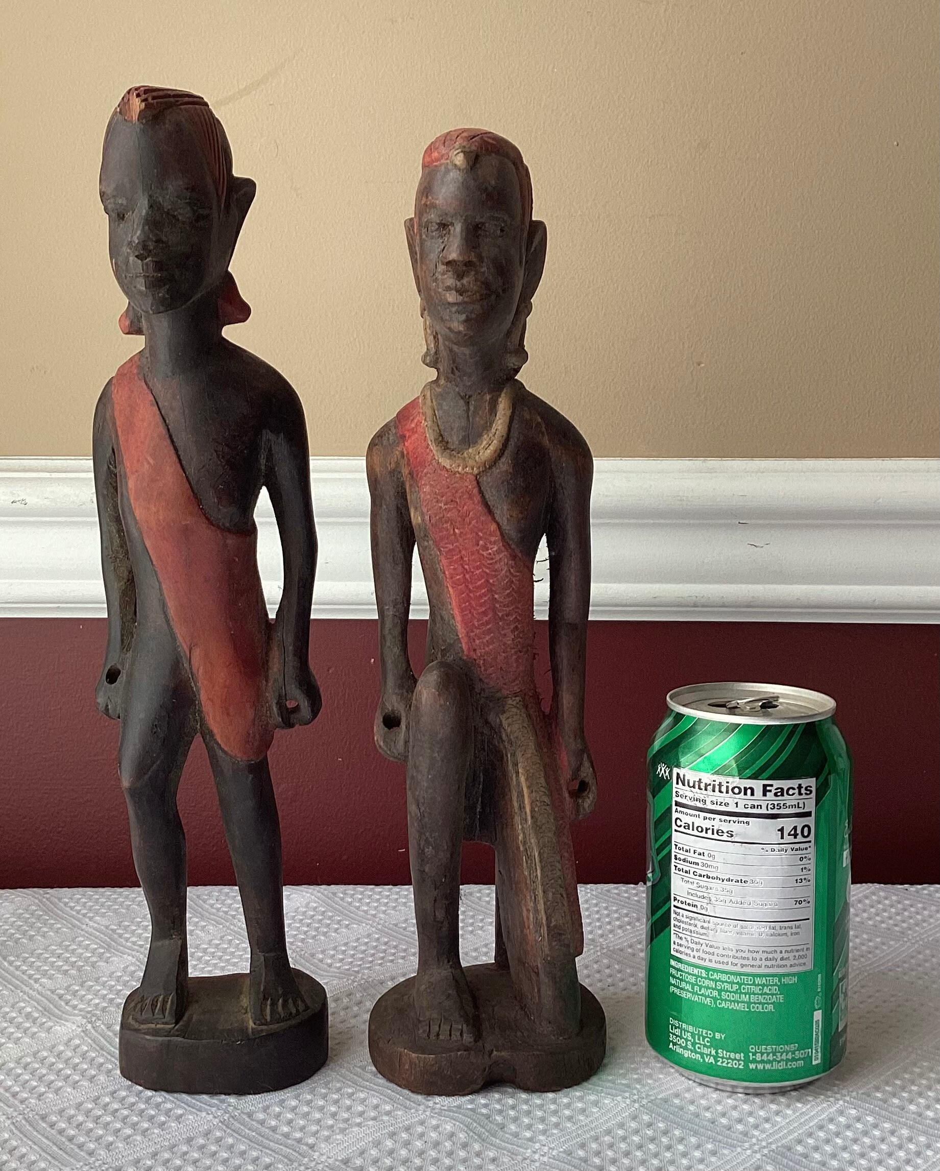 ヴィンテージ　アフリカ　ケニア　オブジェ　【B】 Lot of 2 Vintage African Wooden Statues, 1 Marked Kenya