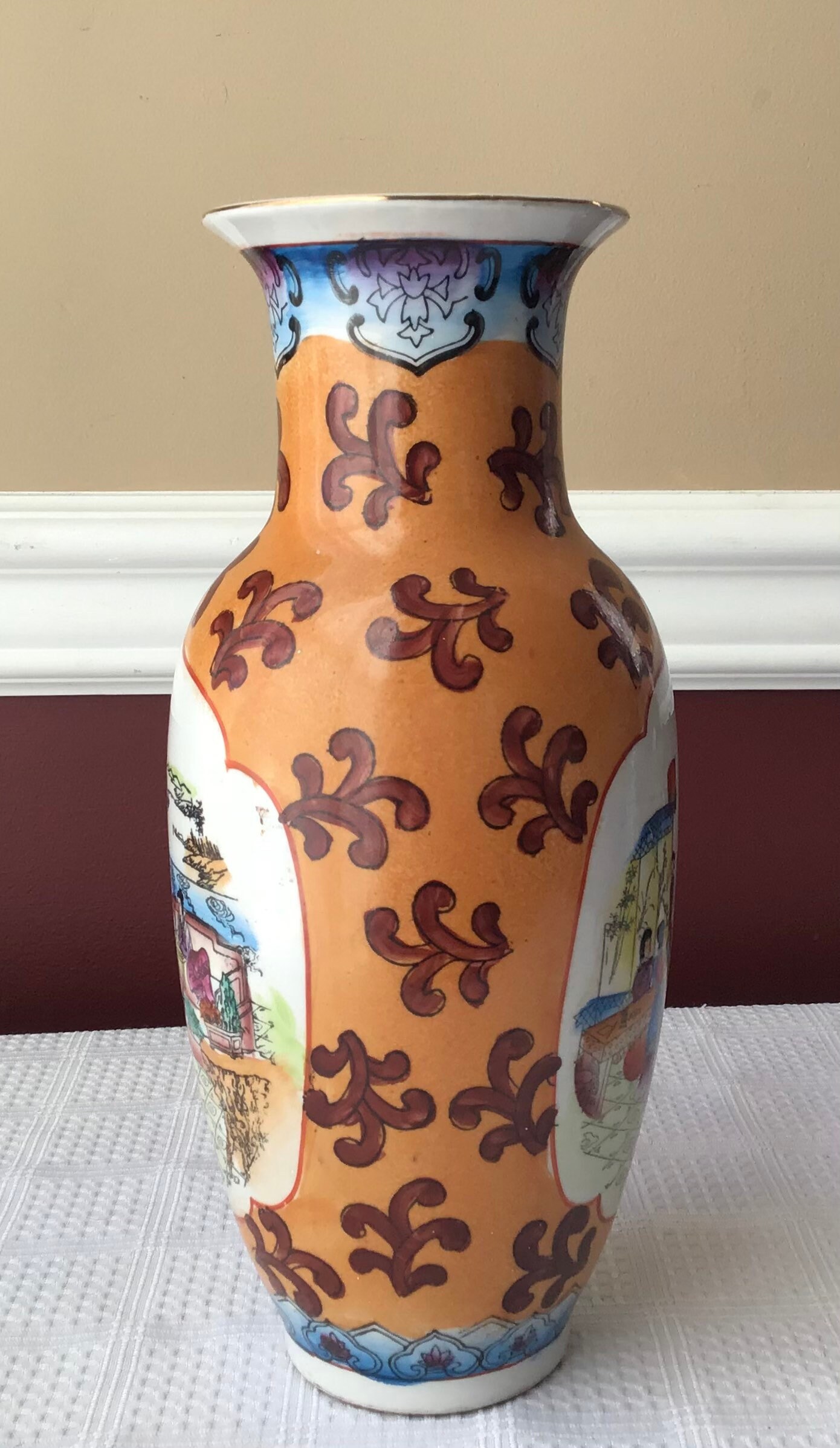 Vintage Chinese Hand Painted Figural Porcelain Vase | Etsy