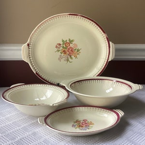 VTG Steubenville Pottery Co. USA Porcelain Servingware: 3 x Bowls & 1 x Platter
