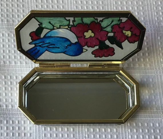 Vintage Joan Baker Designs Hand Painted Stained Glass & Brass