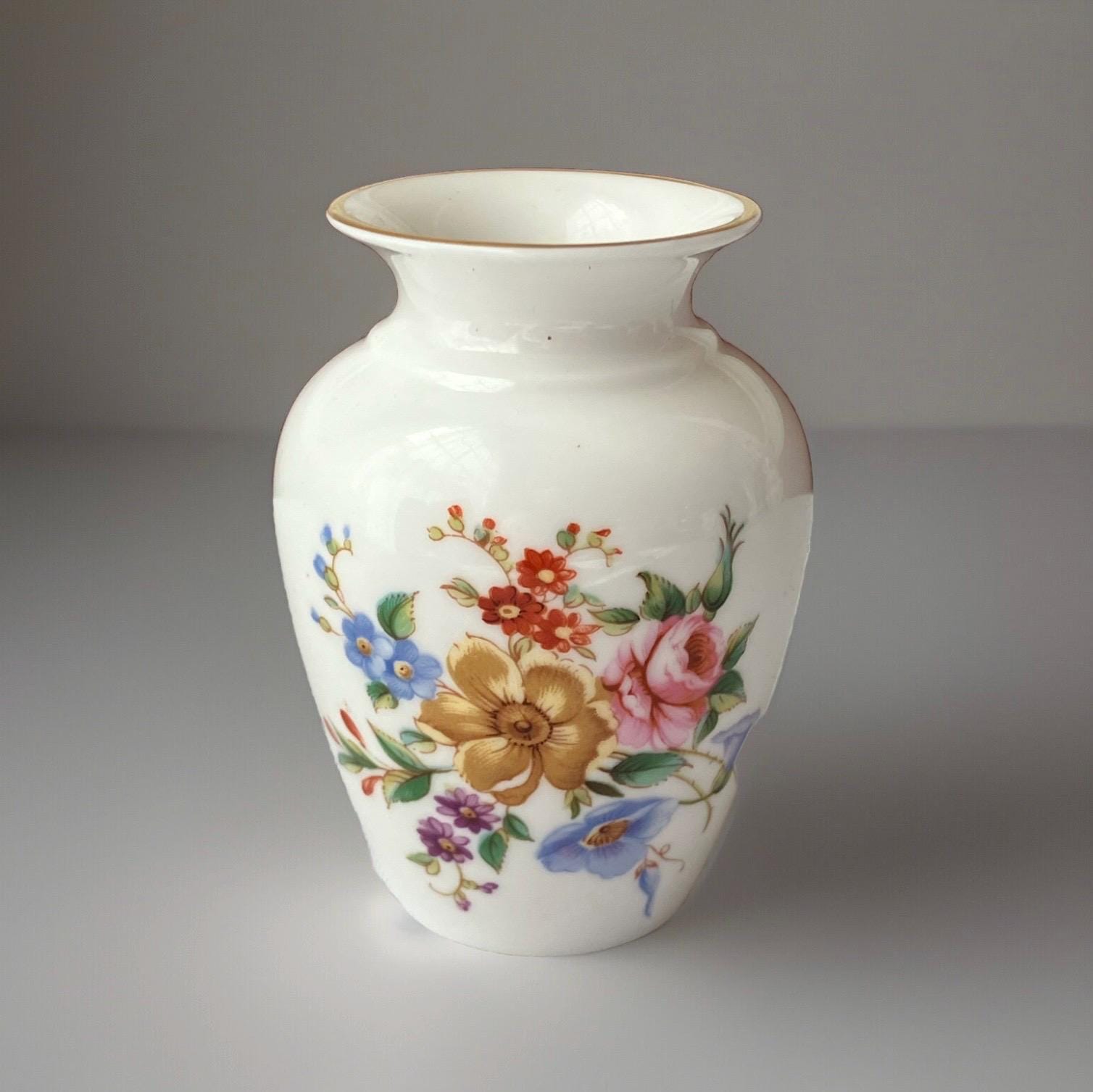 Vintage Miniature Royal Worcester Porcelain Floral Vase, 3” T