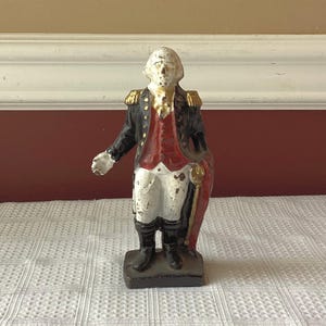 Antique George Washington Cast Iron Coin Bank, Unmarked, 6 1/4” T