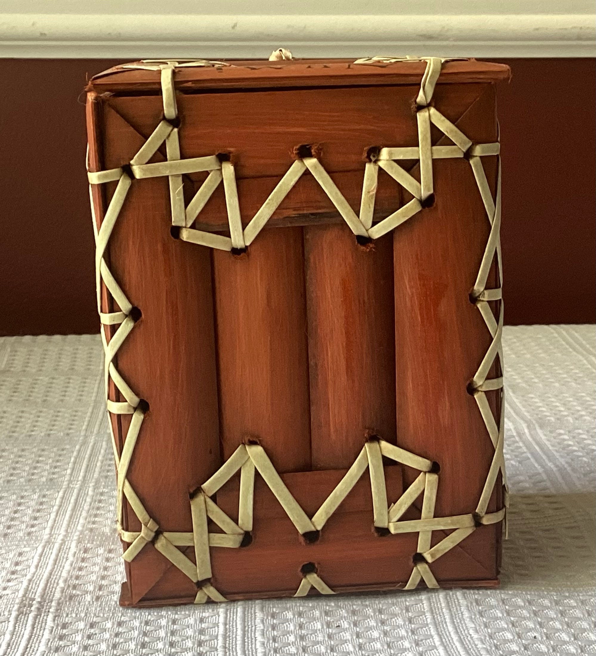 Vintage Handmade Bamboo Small Box, Marked