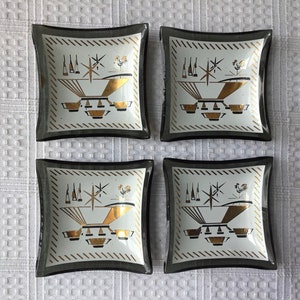 Set of 4 Small Asian Glass Sauce Plates, 2 3/8” X 2 3/8”