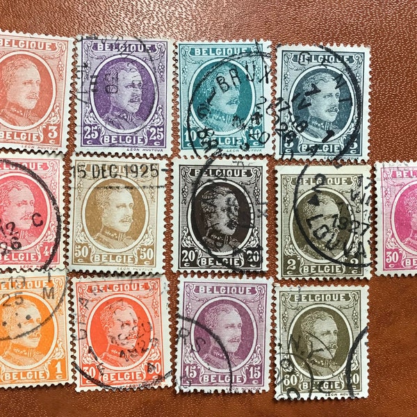 Series Of 13 Vintage 1922-1927 King Albert I Postage Stamps/ Belgie/ Belgique