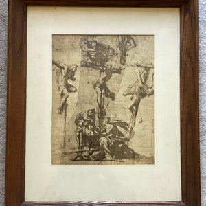 VTG 20th C. Leonardo da Vinci Sketch Lithograph Art With VTG Wooden Frame