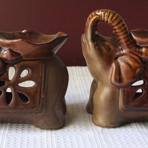 Pair of Ceramic Elephant Votive Holders/ Wax Melt Holders, 4 1/2” Tall