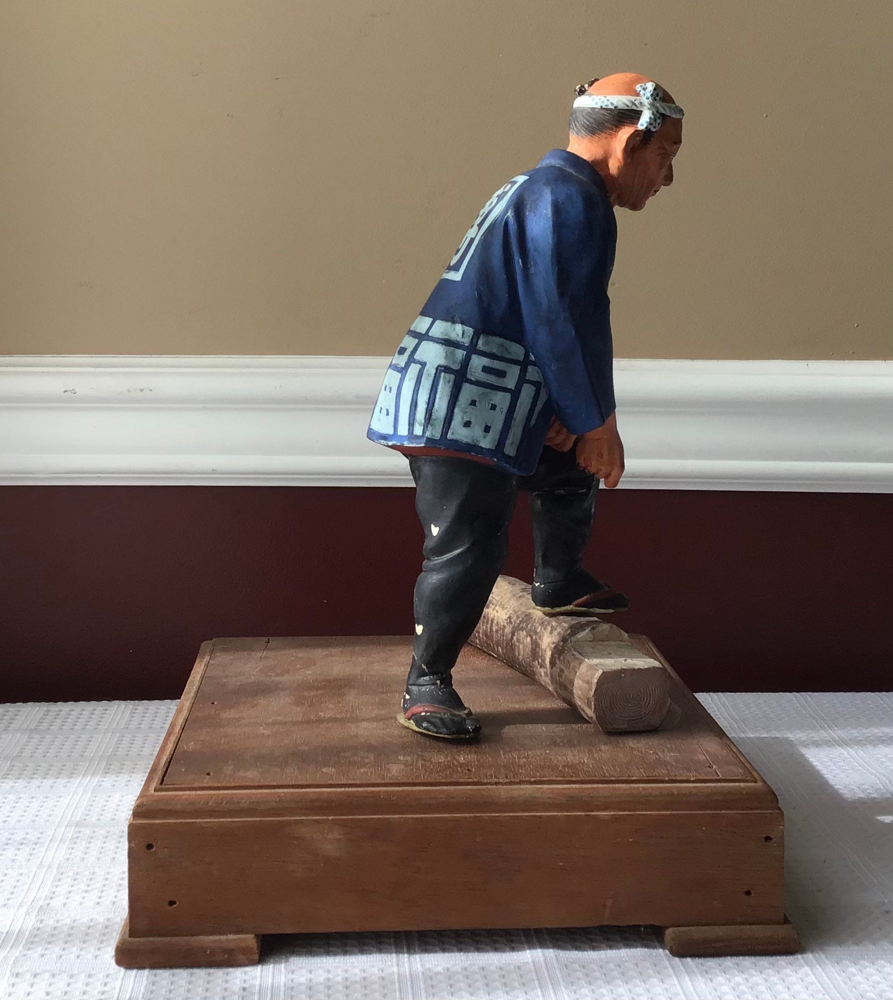 Vintage Japanese Ceramic Lumberjack Figurine in Traditional