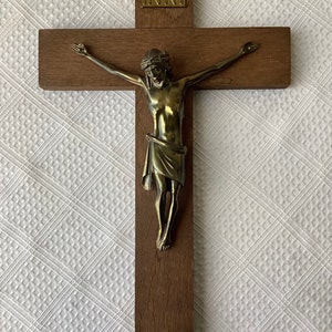 Vintage Brass on Wood Crucifix Made In Germany/ Jesus on the Cross/ Christianity