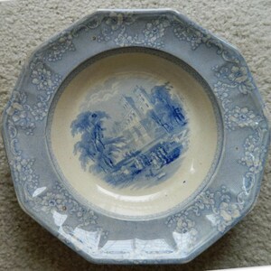 Antique 19th Century Ceramic Soup Bowl, European Style, 10 1/4 inches