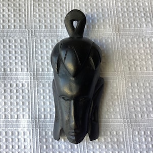 Vintage African Carved Wooden Head Wall Plaque, 5” Long