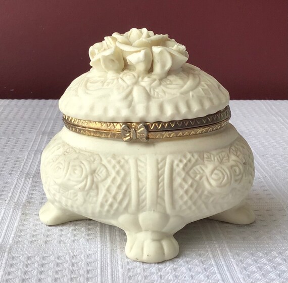 Vintage Porcelain & Brass Monochrome Trinket Box … - image 4