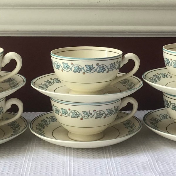 Set of 12-piece Antique Myott Staffordshire England “Elegance” Teacups & Saucers, Tea Service For 6