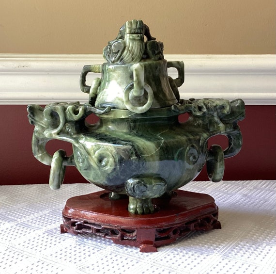 Large Chinese Jade Incense Burner, 6 3/4” T X 8 1/2” W, 6 Lbs+ - Etsy