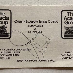 Tennis Legend Jimmy Arias Autograph, Washington, DC 1985 (On Event Ticket)