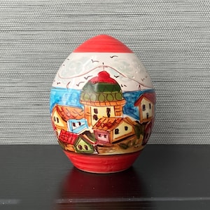 Vintage Avallone Vietri Ceramic Pottery Jar, Village Landscape Scene, 5 1/2&quot; T