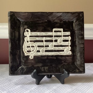 Vintage Ceramic Pottery Plate, Music Notes Design