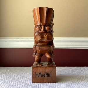 Vintage Hawaiian Tiki Wooden Statue, 12 1/8” Tall, Heavy