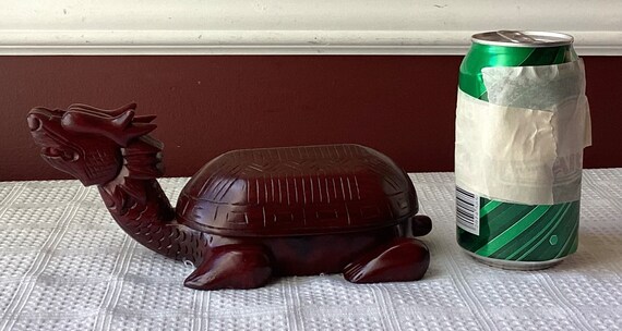 VTG Chinese Rosewood Dragon/Turtle Figurine Box With … - Gem