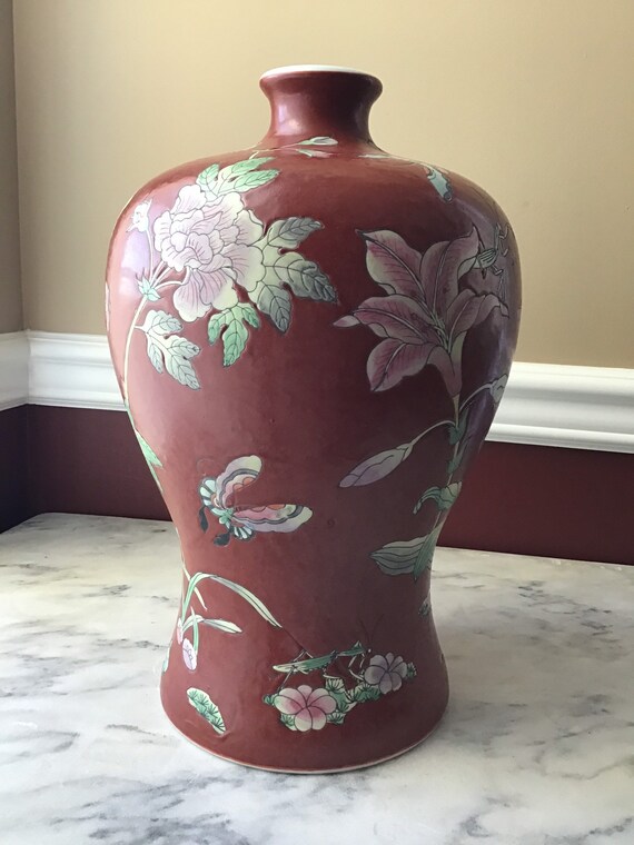 Vintage Large 14 Inches Tall Chinese Ceramic Vase Hand Etsy