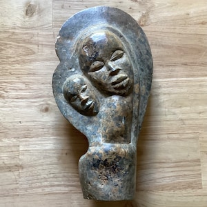 VTG Shona Hand Carved Hardstone Sculpture, Zimbabwe, Mother & Child, 10&quot; T.