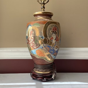 Vintage/ Antique Japanese Satsuma Porcelain Vase Lamp, Working