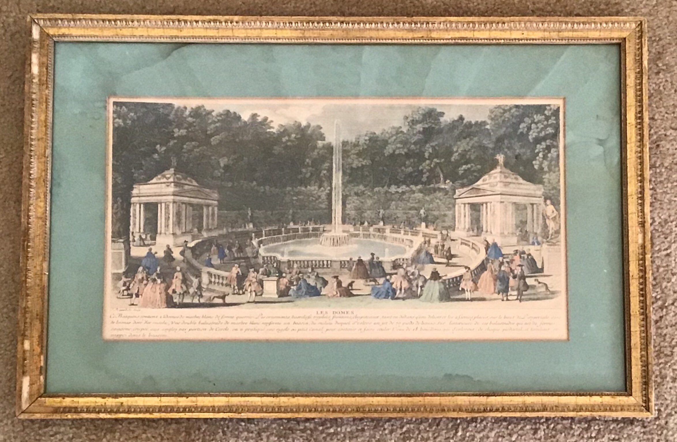 Antique Colored Engraving (1730) by Listed French Artist Jacques Rigaud (1680-1754), Les Dome