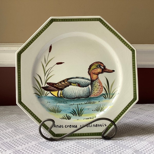 VTG Italian Pottery Wall Plate, Duck-design, anas crecca carolinensis, Bassano