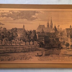 Antique Nuremberg Etching from Engraving on Copper mounted on a wooden plaque by Johann Adam Delsenbach (1687-1765)