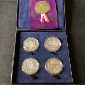 Set of 4 VTG 20 Zlotych Silver Proof Coin, Poland, 1995, 96, 97, 98, 38.6 MM, With Box