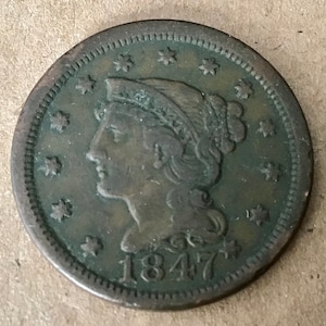 Large One Cent US Coin, 1847, Lot #221