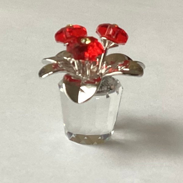 VTG miniatuur Swarovski zilver kristal Poinsettia bloempot beeldje (geen doos)