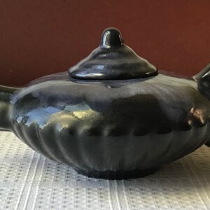 Vintage Chinese Blue Ceramic Teapot, 7 3/8” x 5” x 3 1/4”